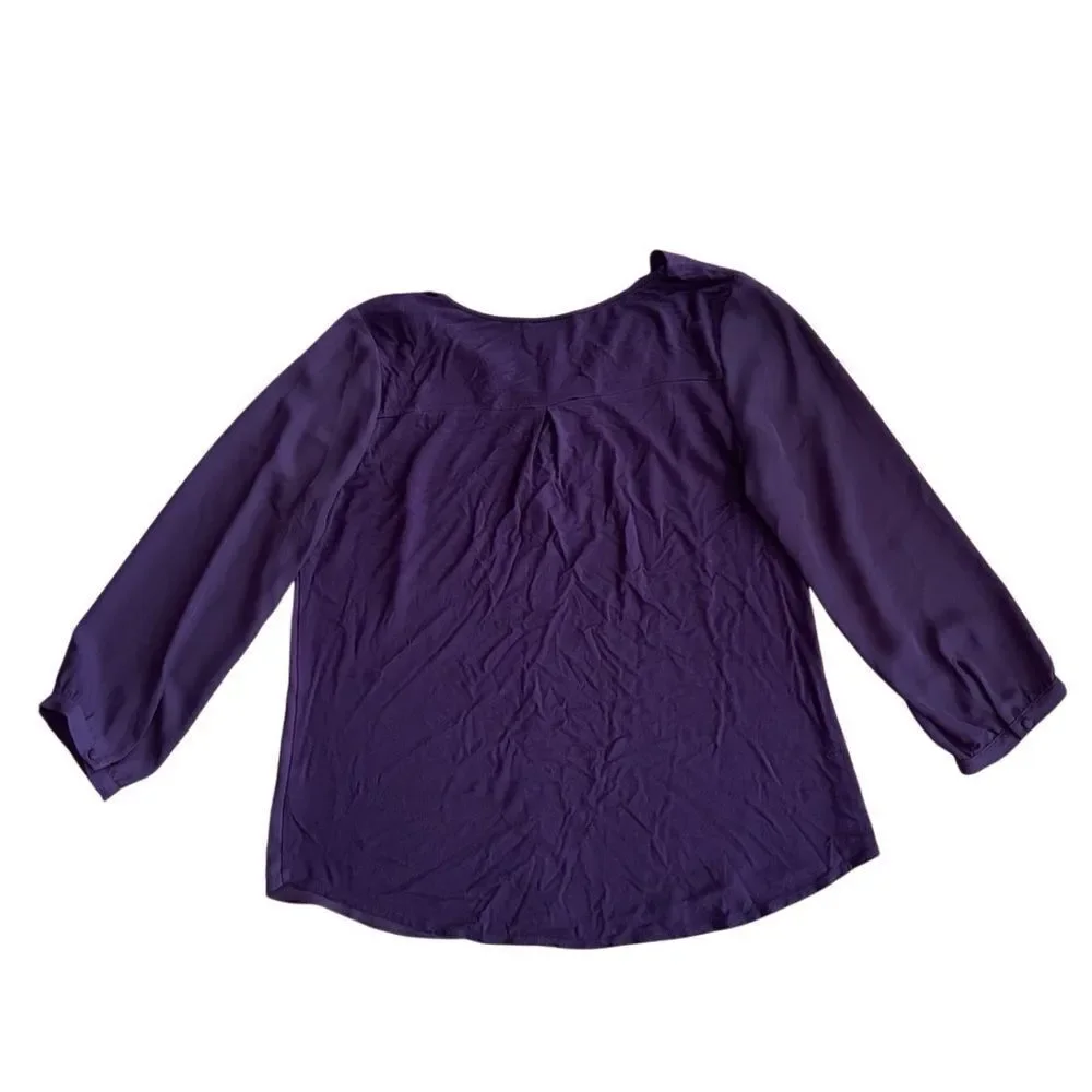 Fortune & Ivy Devora Scallop Detail Mixed Material Blouse Purple Size Large - Picture 5 of 9
